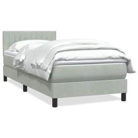 Cama box spring con colchón terciopelo gris claro 90x210