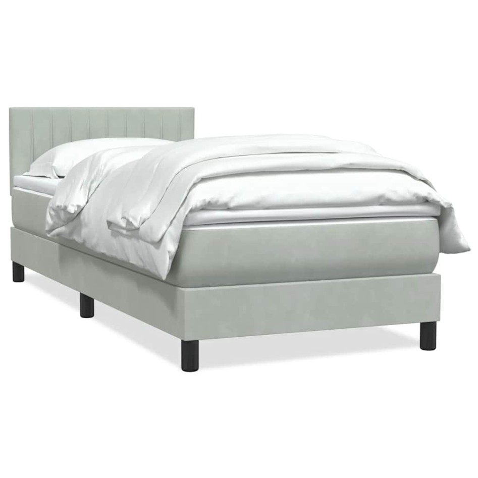 Cama box spring con colchón terciopelo gris claro 90x210