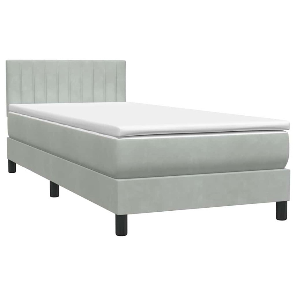Cama box spring con colchón terciopelo gris claro 90x210
