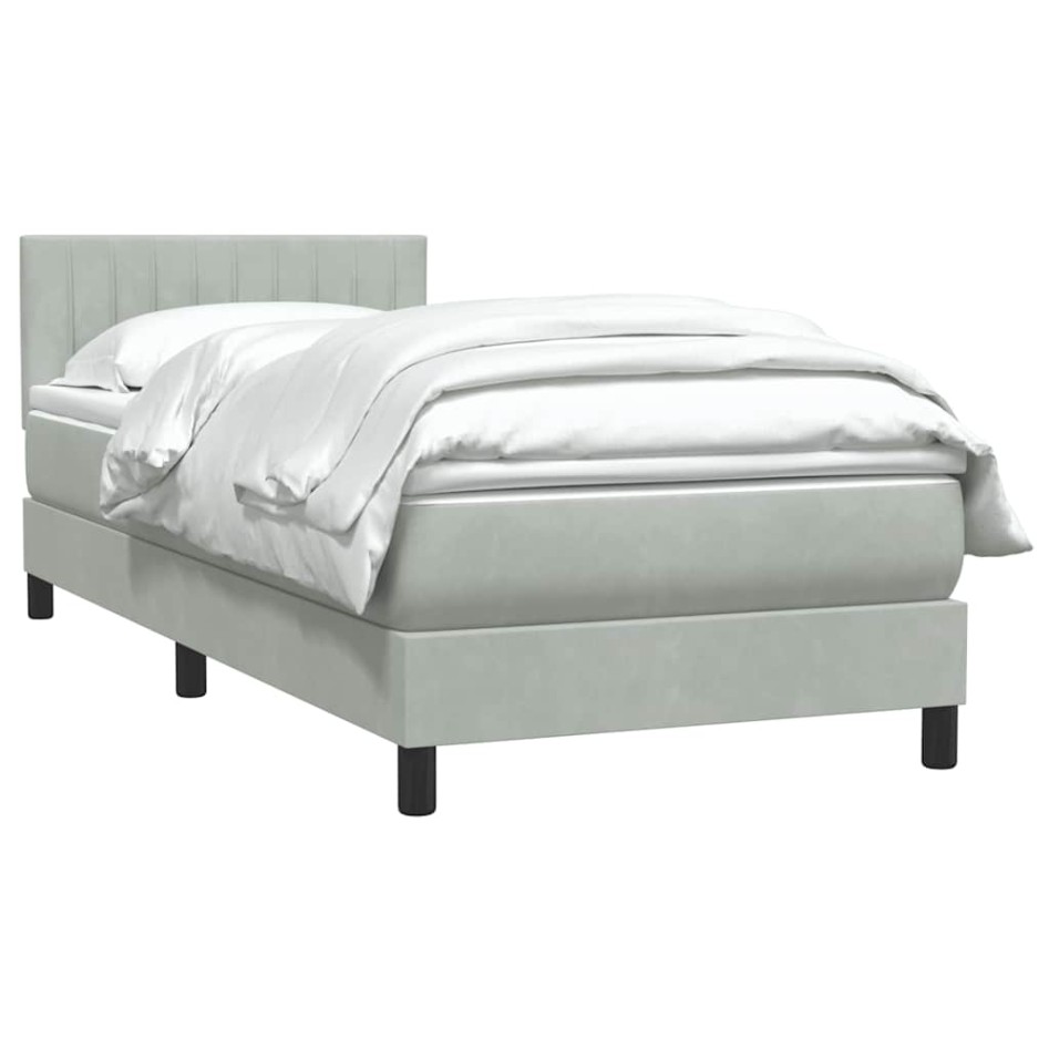 Cama box spring con colchón terciopelo gris claro 90x210