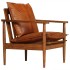 Sillón de cuero auténtico marrón con madera de