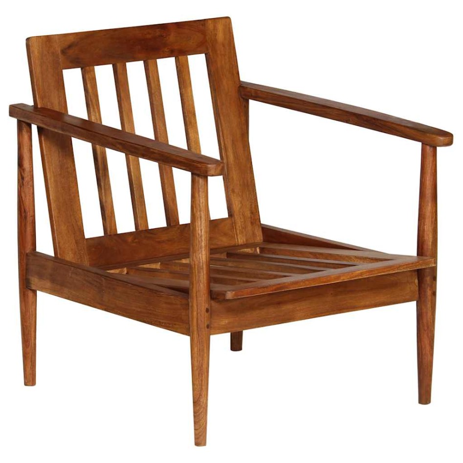 Sillón de cuero auténtico marrón con madera de