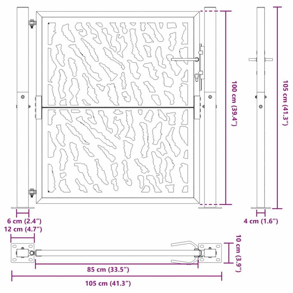 Puerta de jardín diseño con listón acero desgastado 105x105