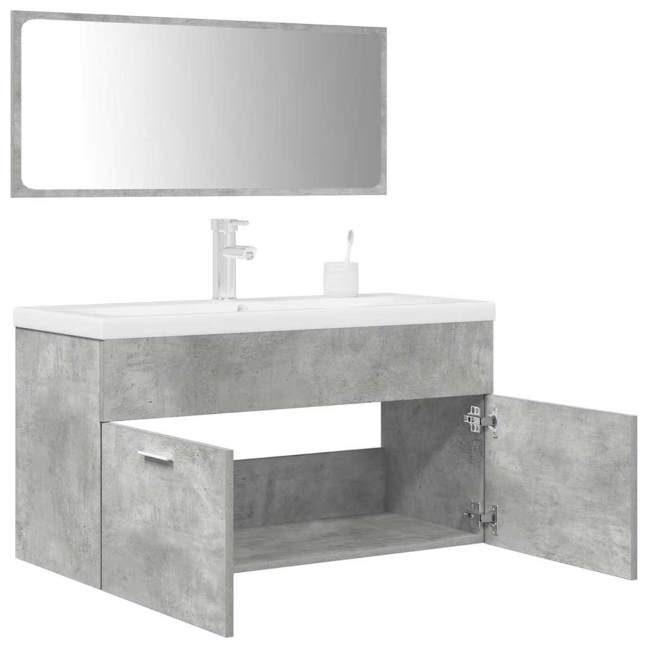 Set muebles de baño 2 piezas madera contrachapada gris