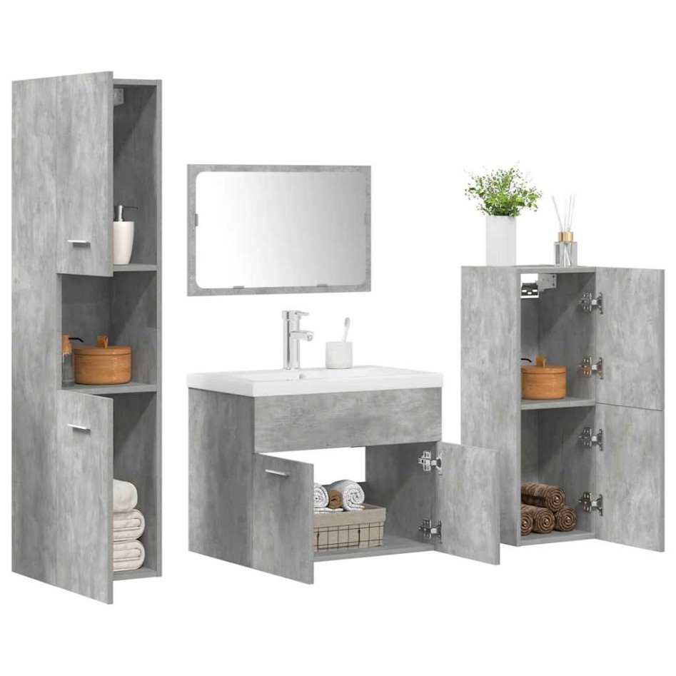Set muebles de baño 5 piezas madera ingeniería gris