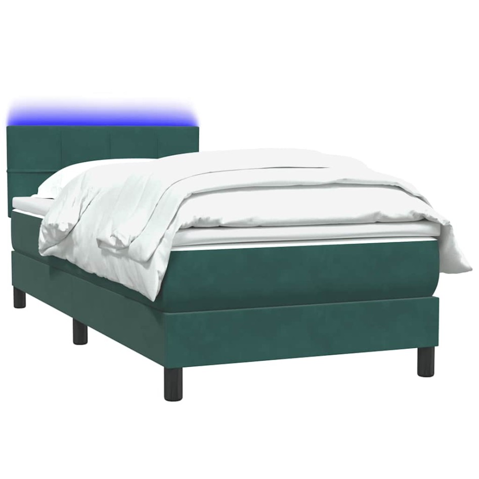 Cama box spring con colchón terciopelo verde oscuro 90x220