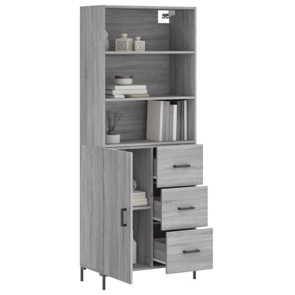 Aparador alto madera contrachapada gris sonoma 69,5x34x180