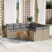 Set de sofás de jardín 9 pzas con cojines ratán sintético beige