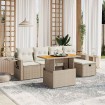 Juego de sofás jardín con cojines 6 pzas ratán sintético beige