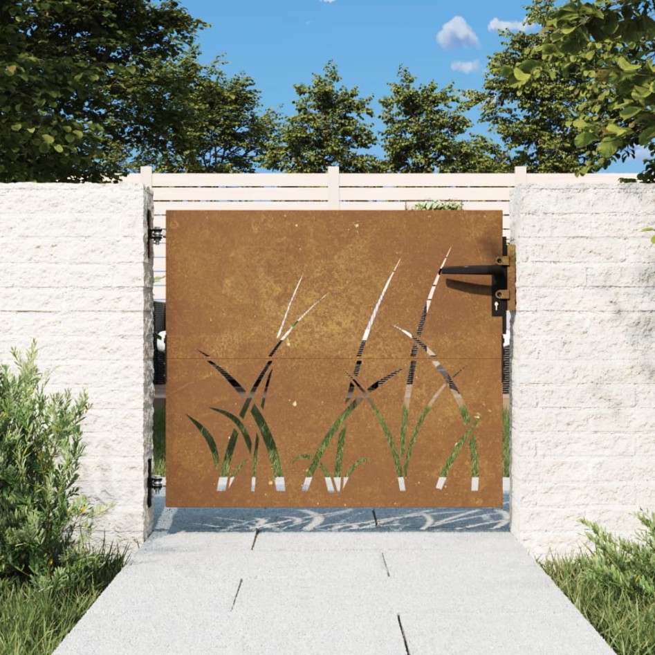 Puerta de jardín acero corten diseño hierba 85x75