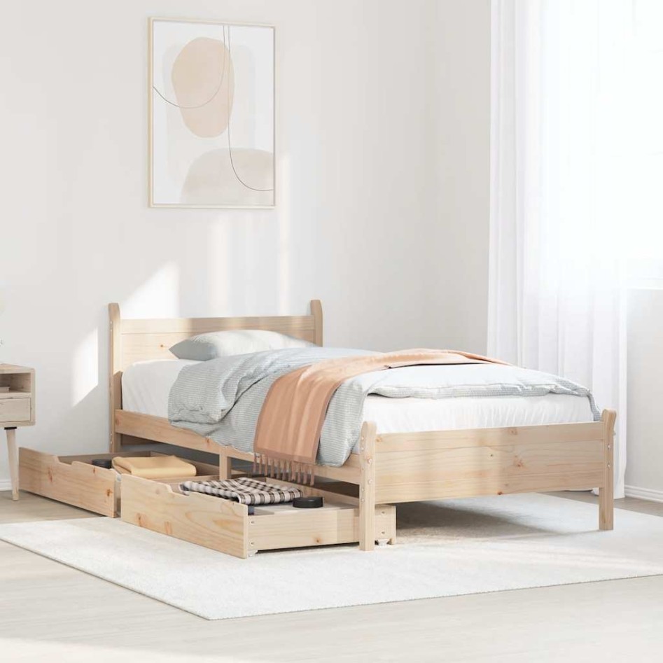 Estructura de cama sin colchón madera maciza pino 75x190
