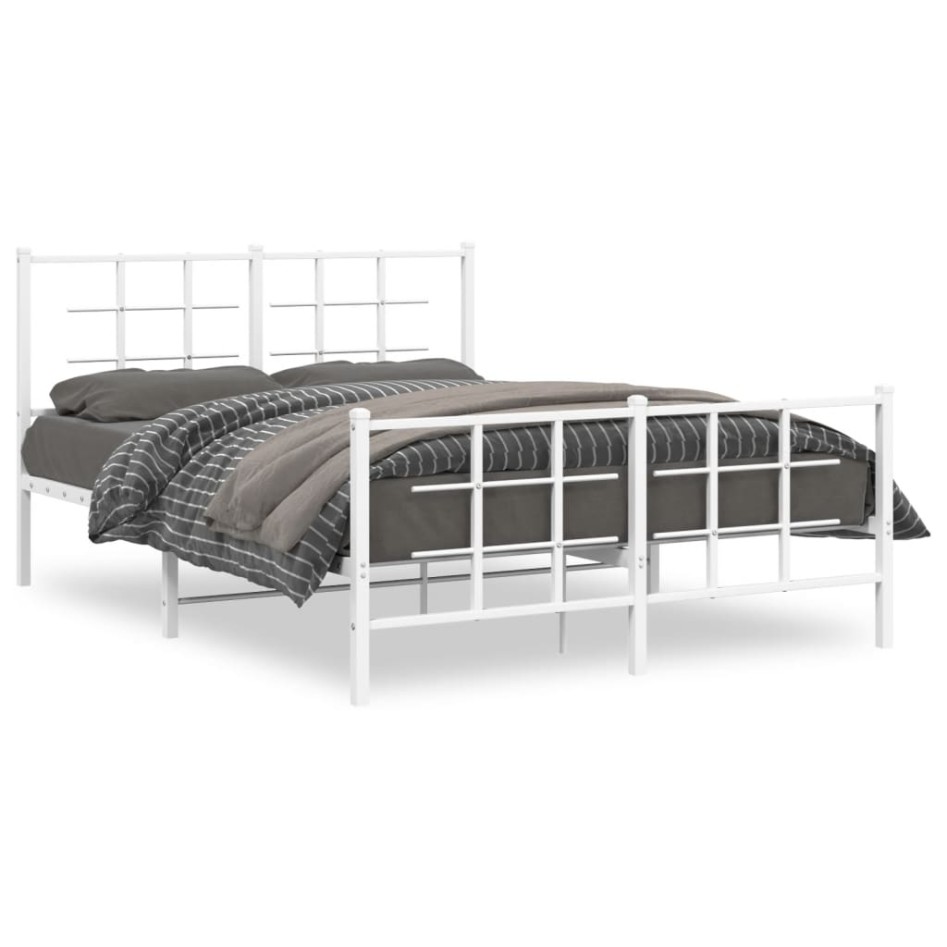 Estructura cama metal con cabecero y estribo blanco 140x200