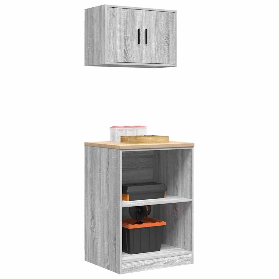 Armarios 2 uds para garaje madera ingeniería gris