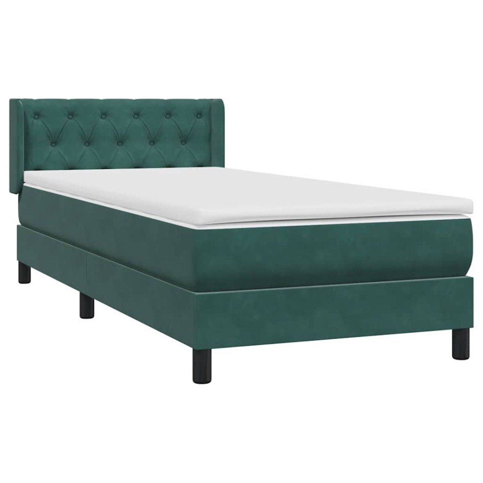 Cama box spring con colchón terciopelo verde oscuro 80x220