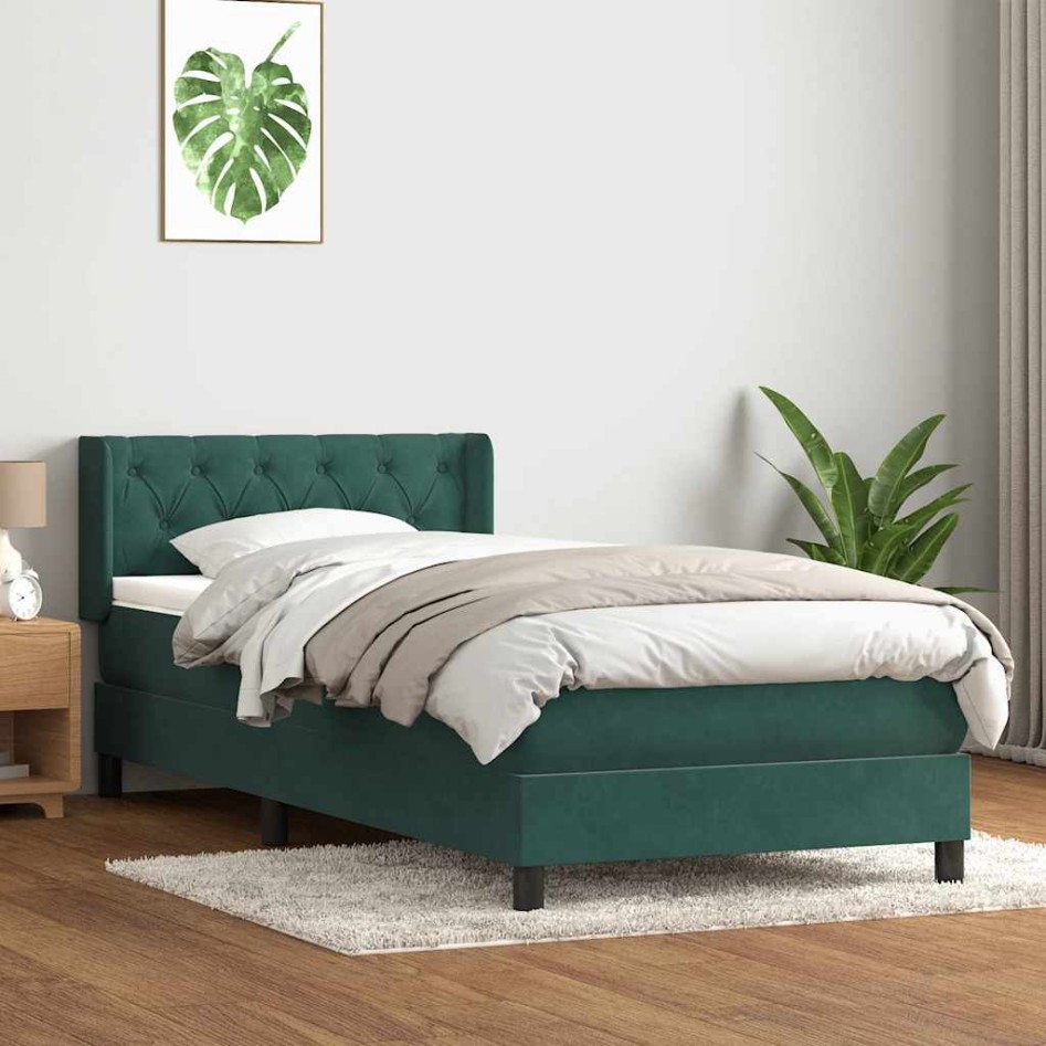 Cama box spring con colchón terciopelo verde oscuro 80x220