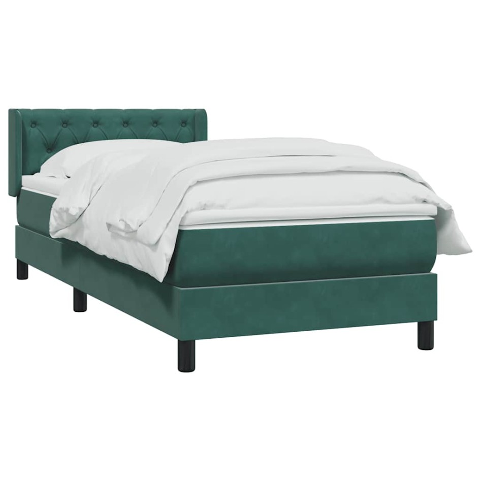 Cama box spring con colchón terciopelo verde oscuro 80x220