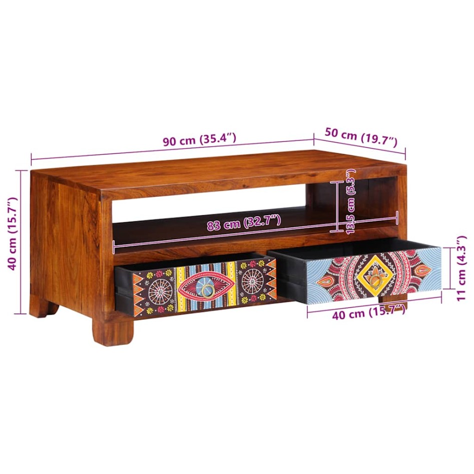 Mesa de centro de madera maciza de acacia 90x50x40