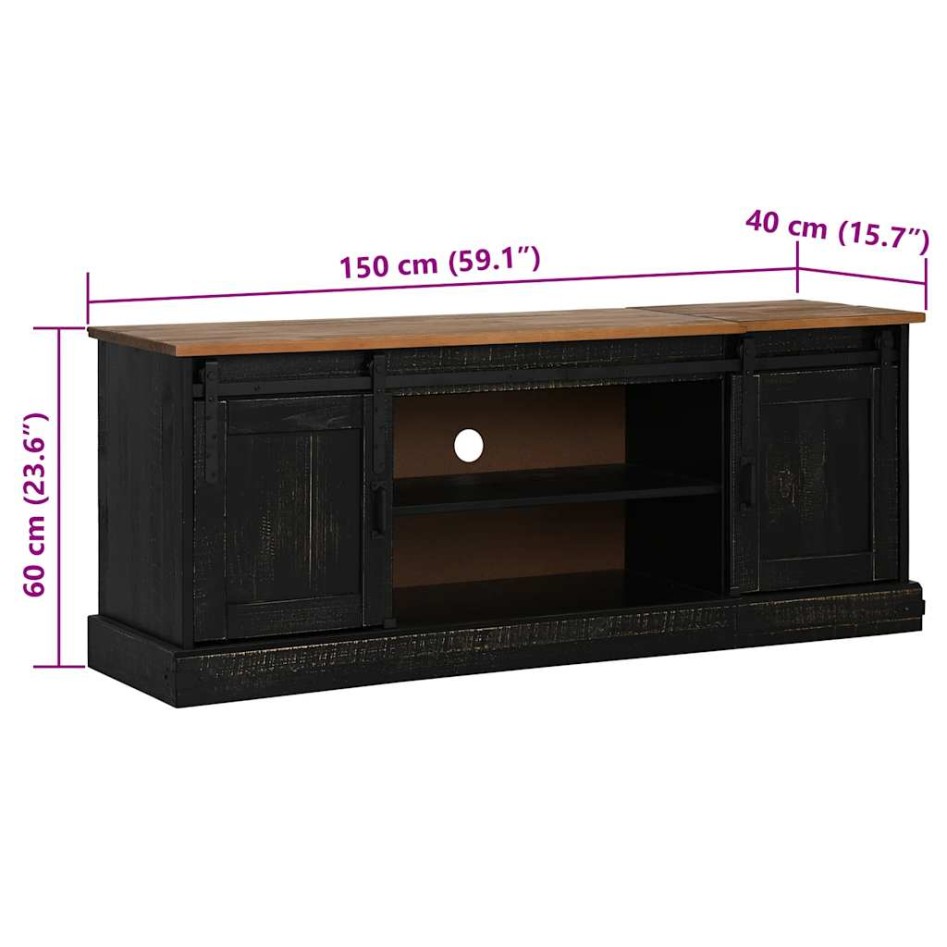 Mueble de TV HALDEN 2 puerta correderas negro 150x40x60