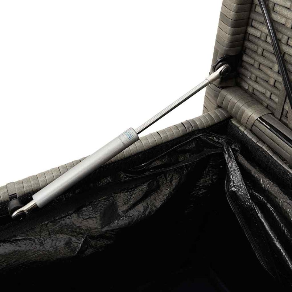 Banco de jardín con almacenaje y cojín gris ratán