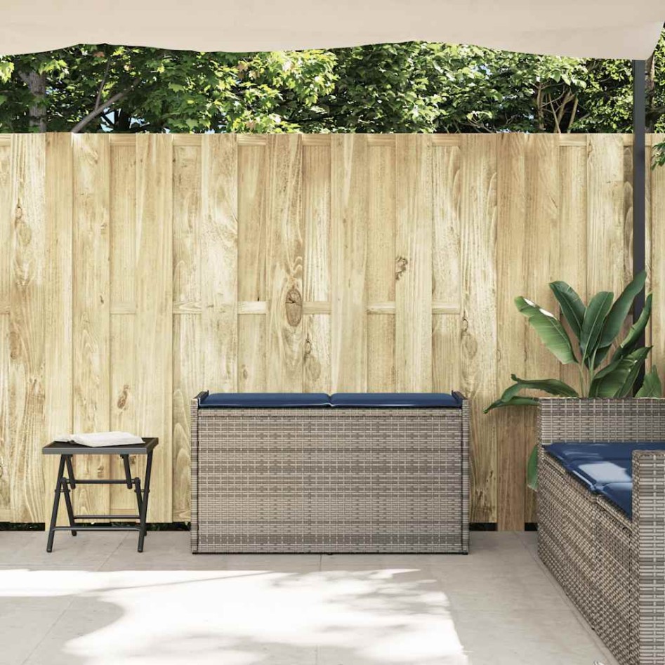 Banco de almacenaje con cojín gris 100 cm ratán