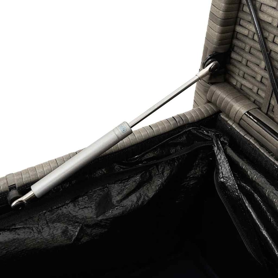 Banco de jardín con almacenaje y cojín gris ratán