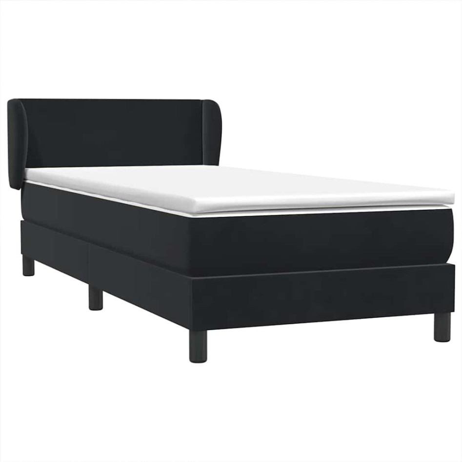 Cama box spring con colchón cuero sintético negro 90x210