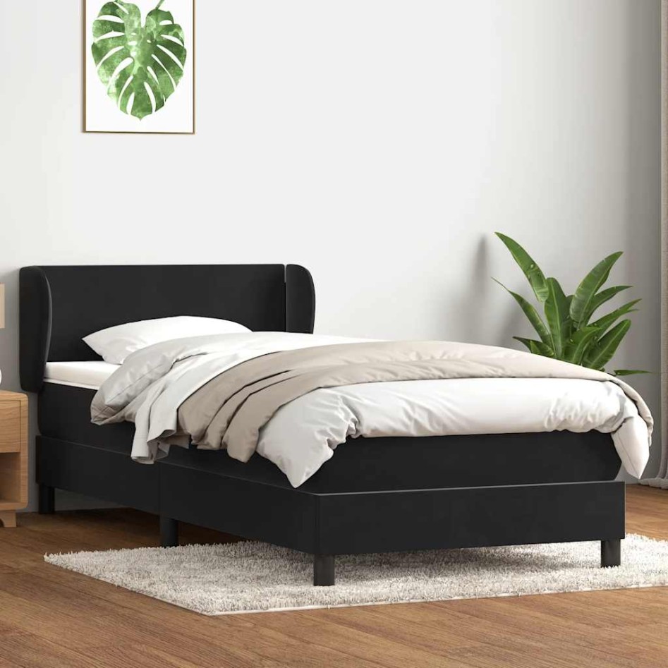 Cama box spring con colchón cuero sintético negro 90x210