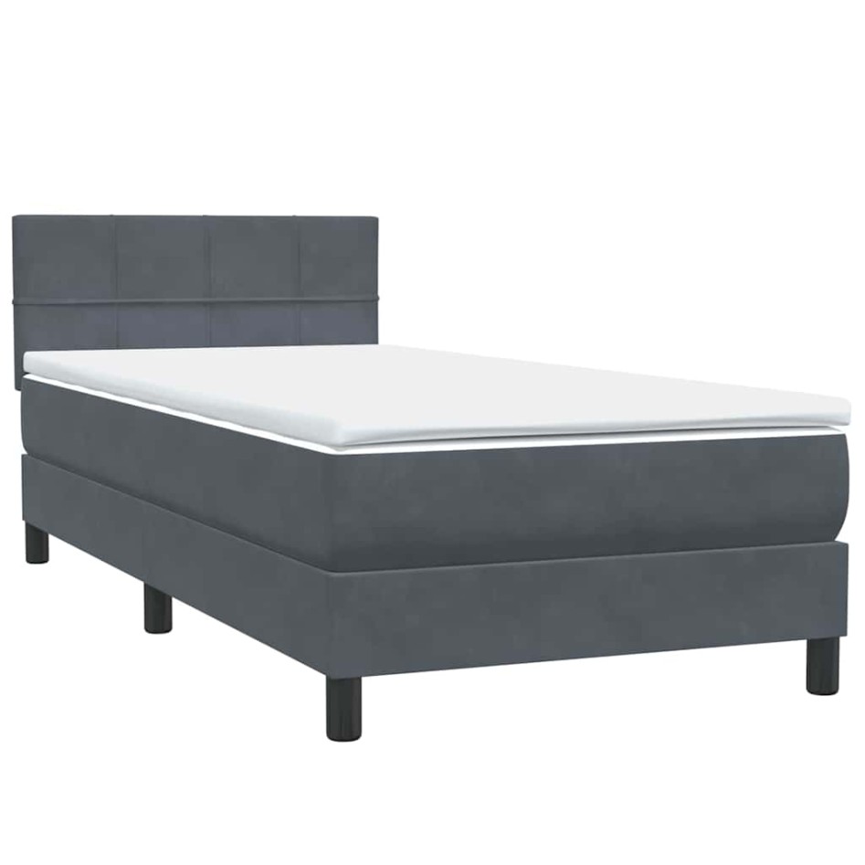 Cama box spring con colchón terciopelo gris oscuro 80x210