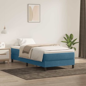 Cama box spring con colchón terciopelo azul oscuro 80x210
