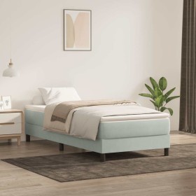 Cama box spring con colchón terciopelo gris claro 90x210