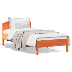 Estructura cama con cabecero madera pino marrón cera 90x200