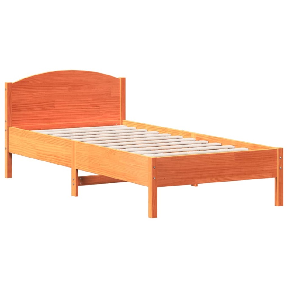 Estructura cama con cabecero madera pino marrón cera 90x200