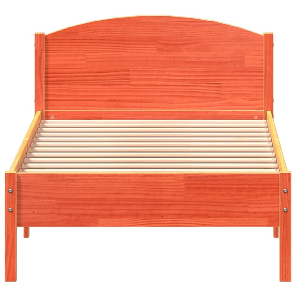 Estructura cama con cabecero madera pino marrón cera 90x200