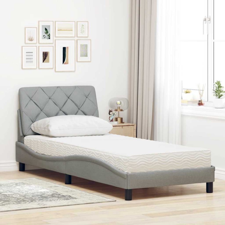 Cama con colchón tela gris claro 80x200
