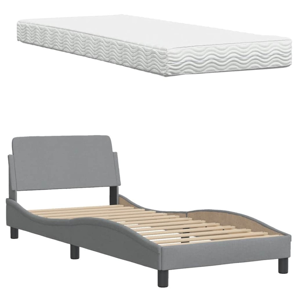 Cama con colchón tela gris claro 80x200