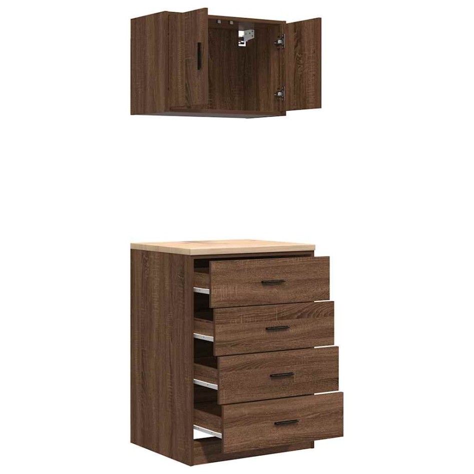 Armarios 2 uds para garaje madera ingeniería marrón