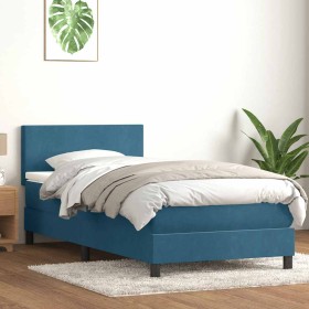 Cama box spring con colchón terciopelo azul oscuro 80x210