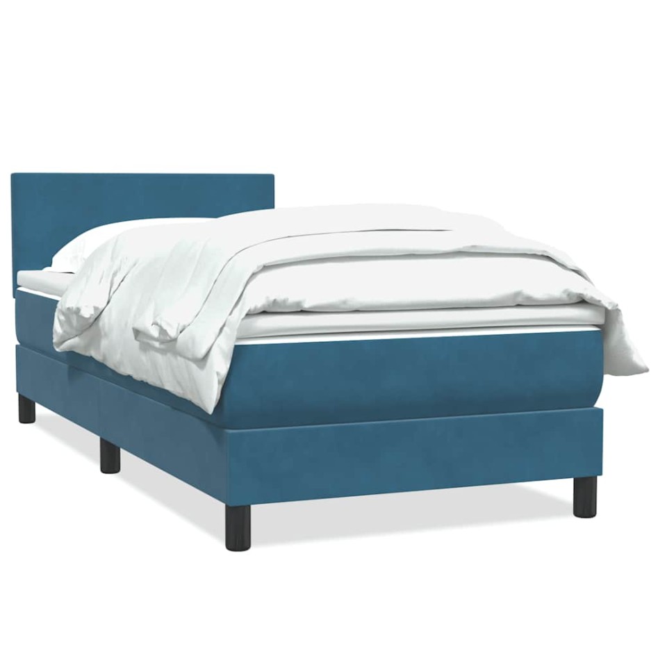 Cama box spring con colchón terciopelo azul oscuro 80x210