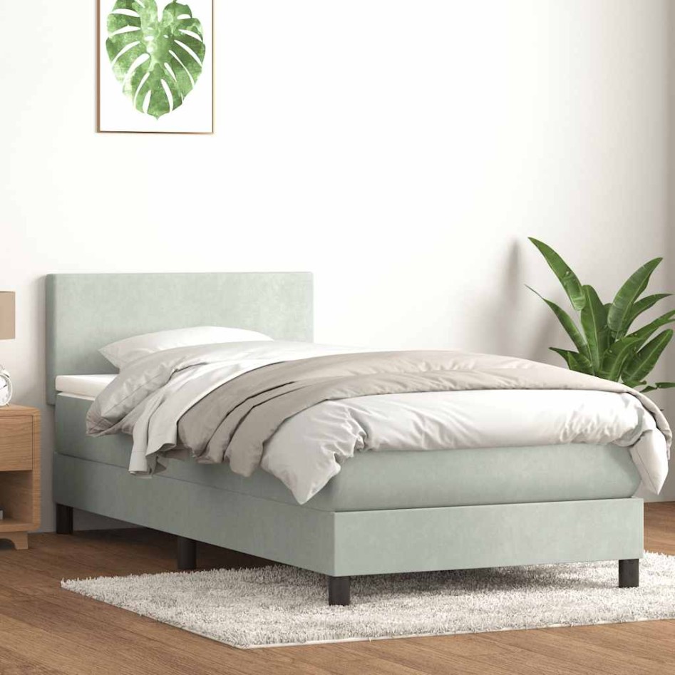 Cama box spring con colchón terciopelo gris claro 90x220