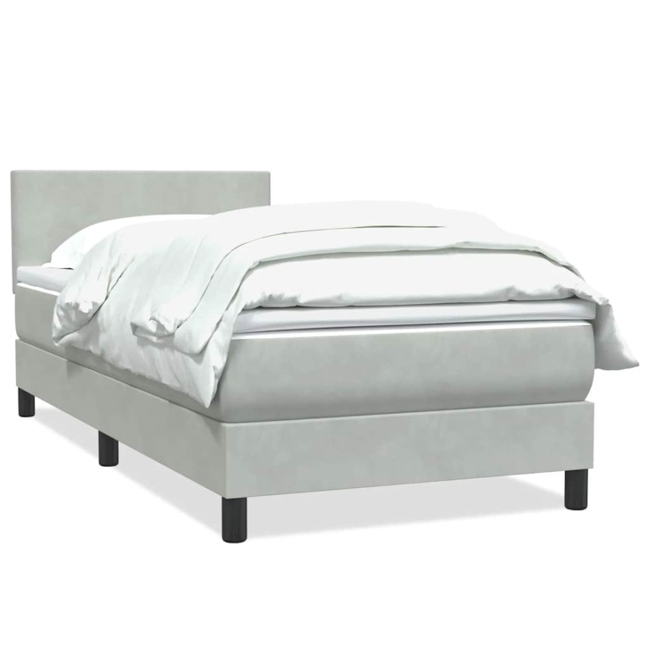 Cama box spring con colchón terciopelo gris claro 90x220