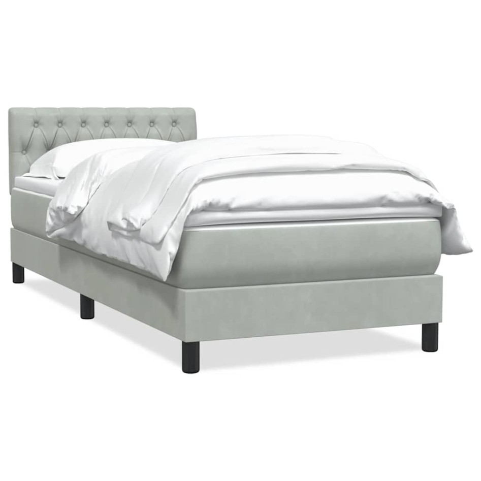 Cama box spring con colchón terciopelo gris claro 90x210