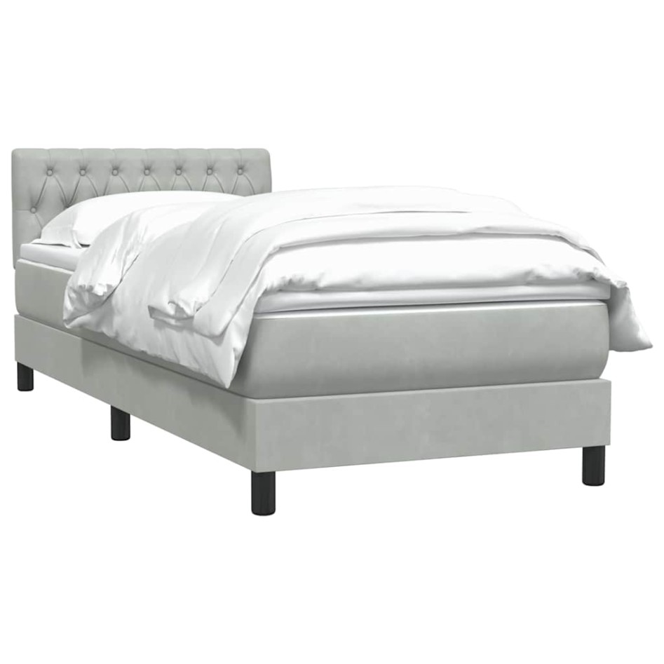 Cama box spring con colchón terciopelo gris claro 90x210