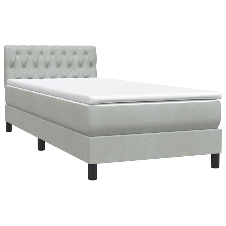 Cama box spring con colchón terciopelo gris claro 90x210