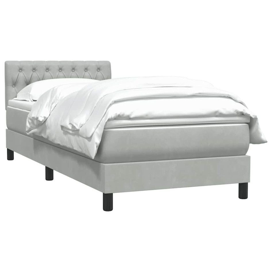 Cama box spring con colchón terciopelo gris claro 80x220