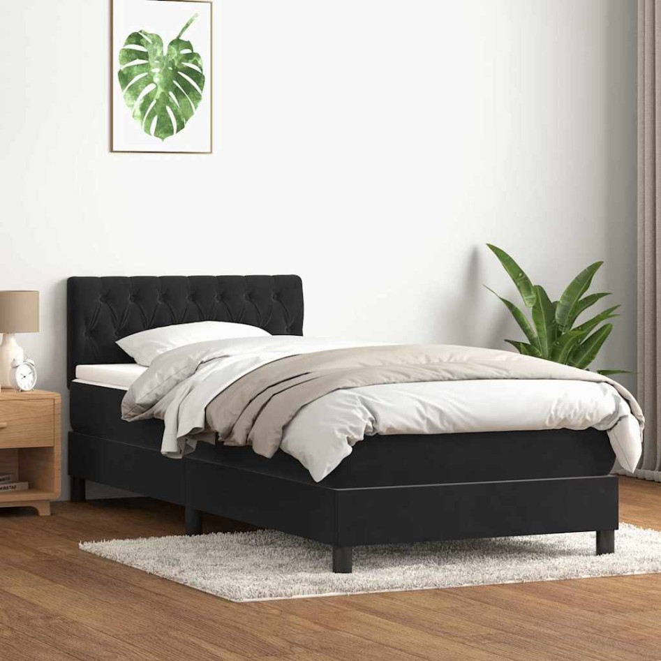 Cama box spring con colchón cuero sintético negro 80x220