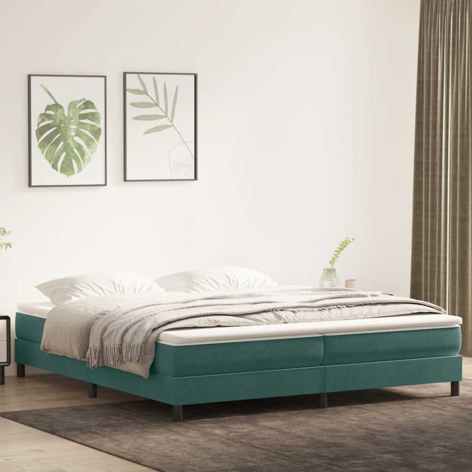Cama box spring sin colchón verde oscuro terciopelo 200x210