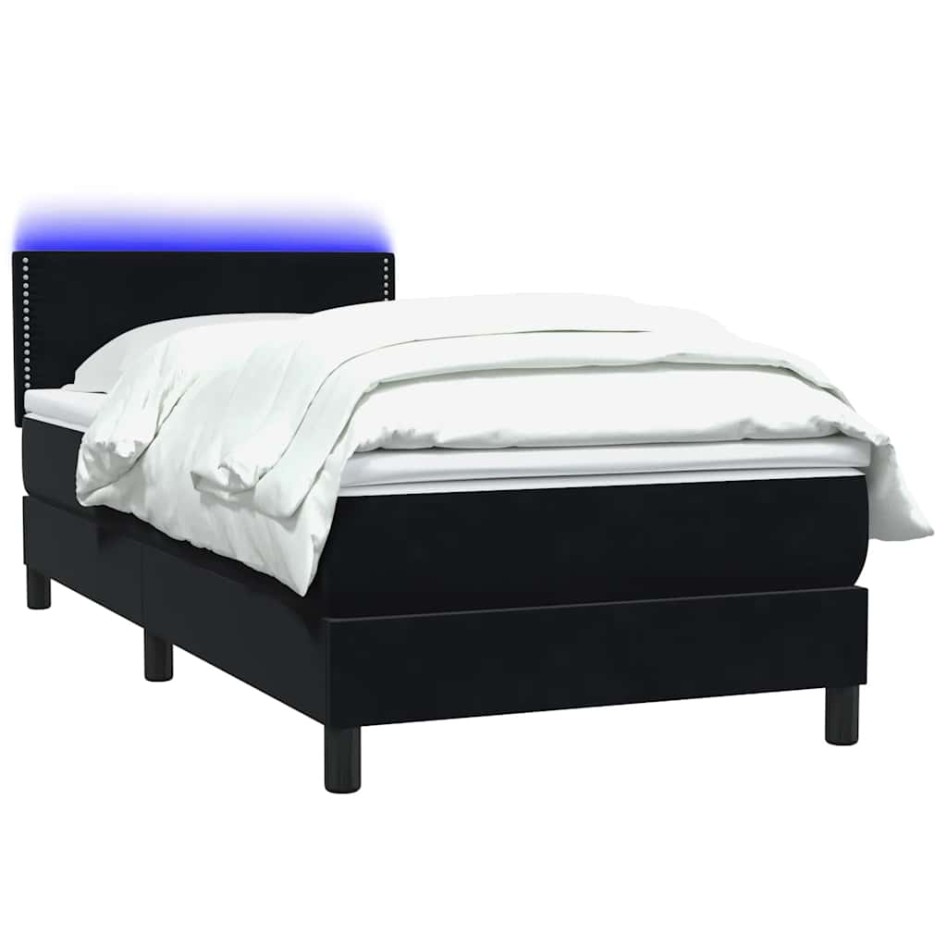 Cama box spring con colchón cuero sintético negro 90x210