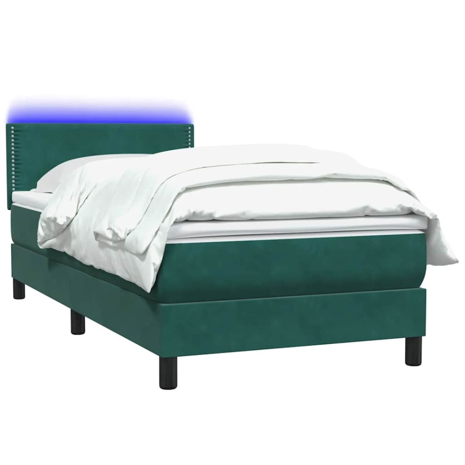 Cama box spring con colchón terciopelo verde oscuro 90x220