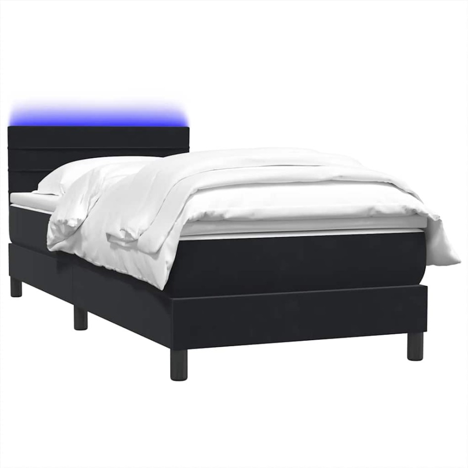 Cama box spring con colchón cuero sintético negro 90x210