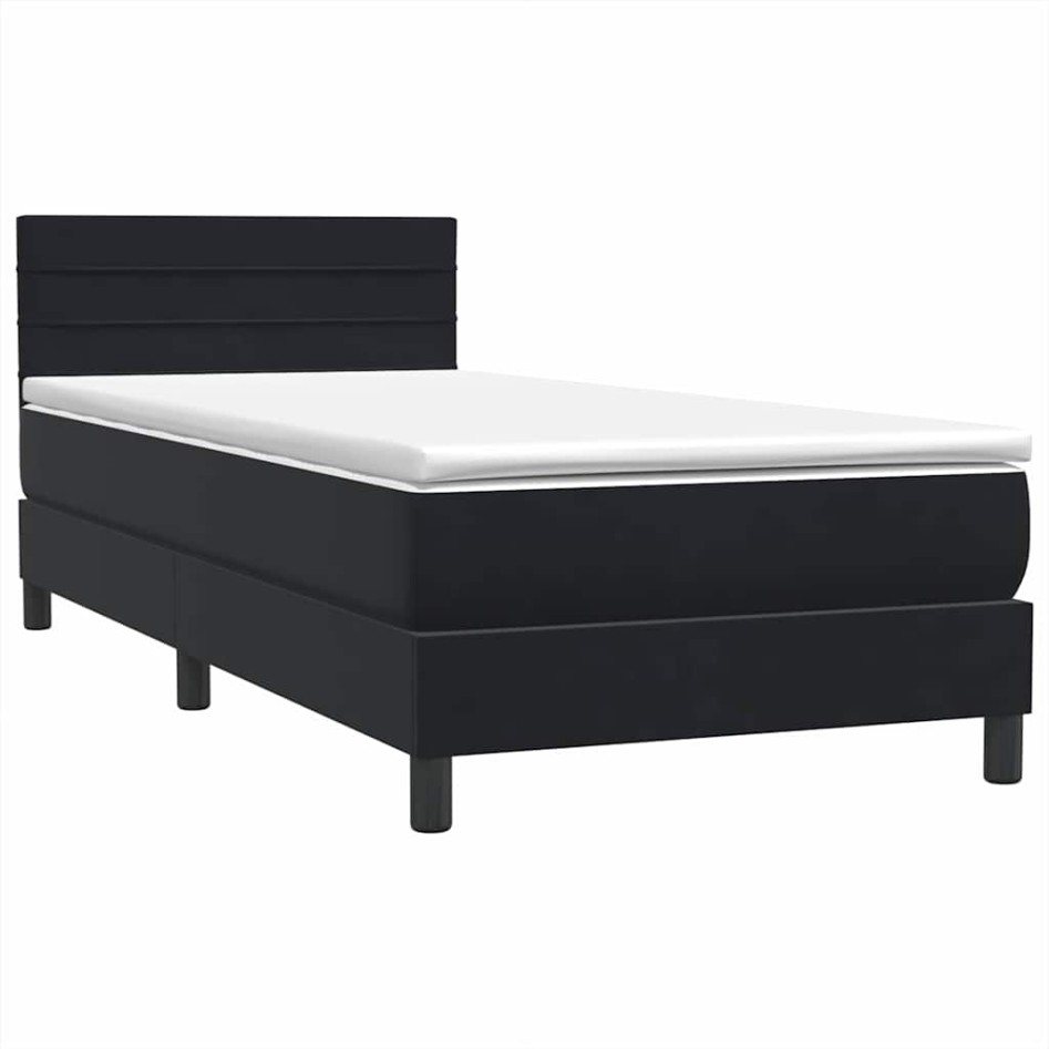 Cama box spring con colchón cuero sintético negro 90x210